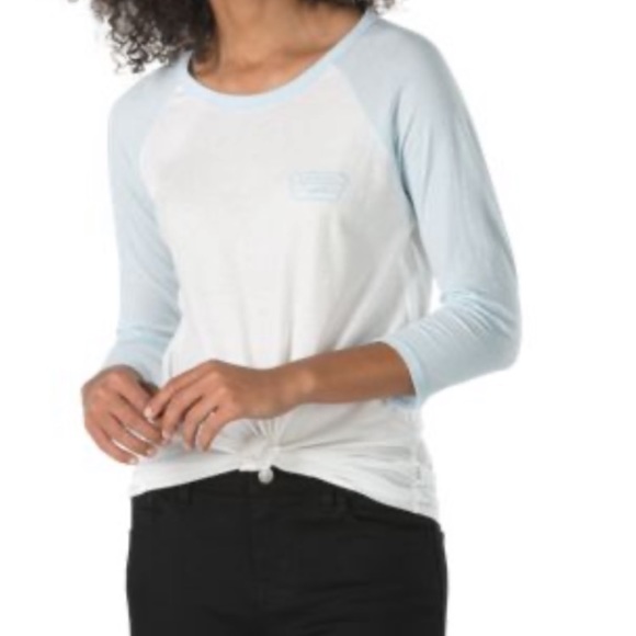 VANS LADIES 3/4 SHIRT MARSHMALLOW & BABY BLUE - Picture 4 of 4